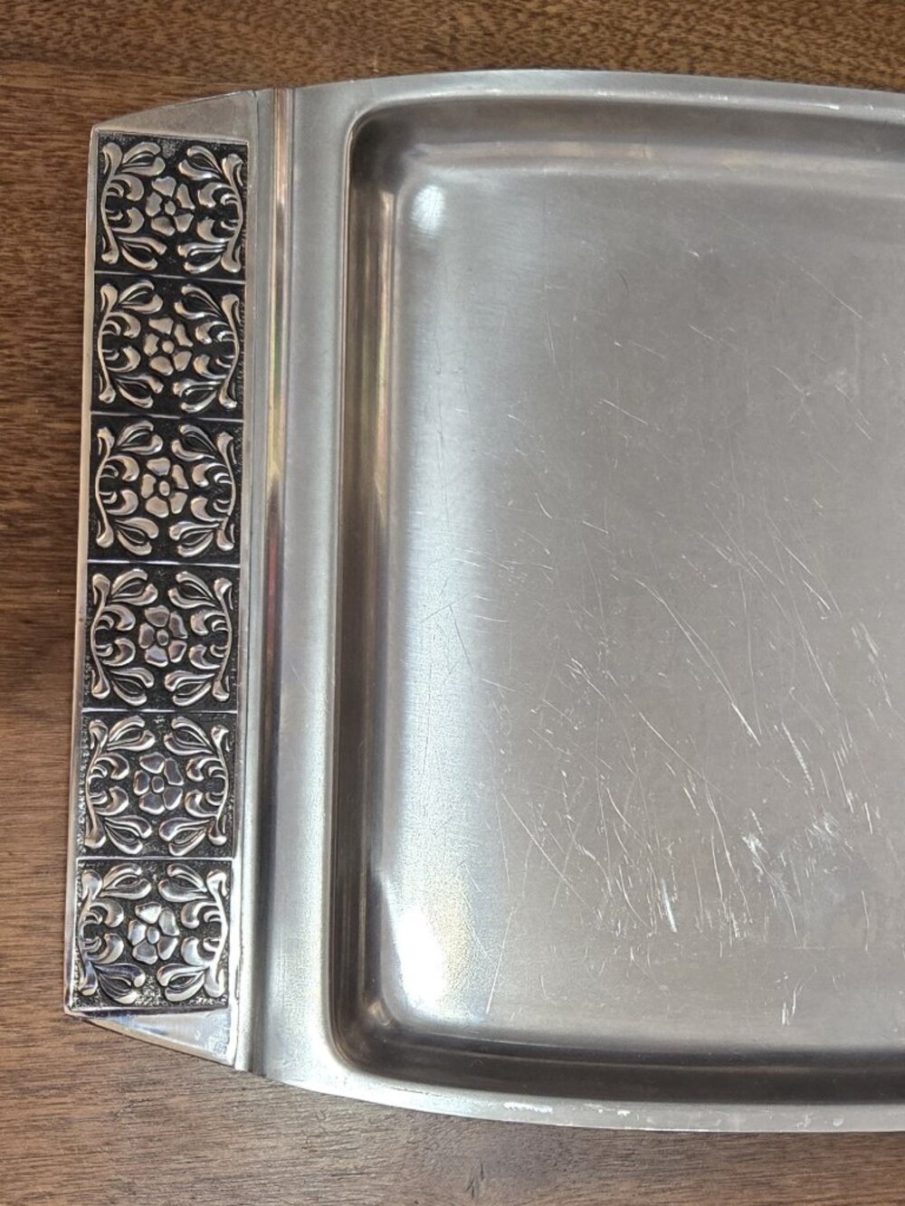 Vintage Japan 18-8 Stainless Steel Floral Serving Tray 15”